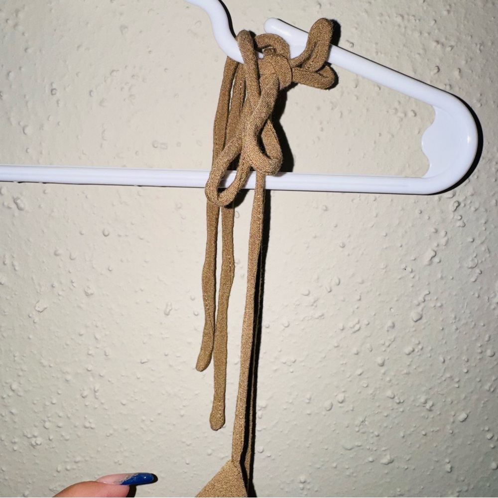 VICI Tie Sleeve Brown Keyhole Ruffle Bell Leg Jumpsuit - Picture 5 of 7